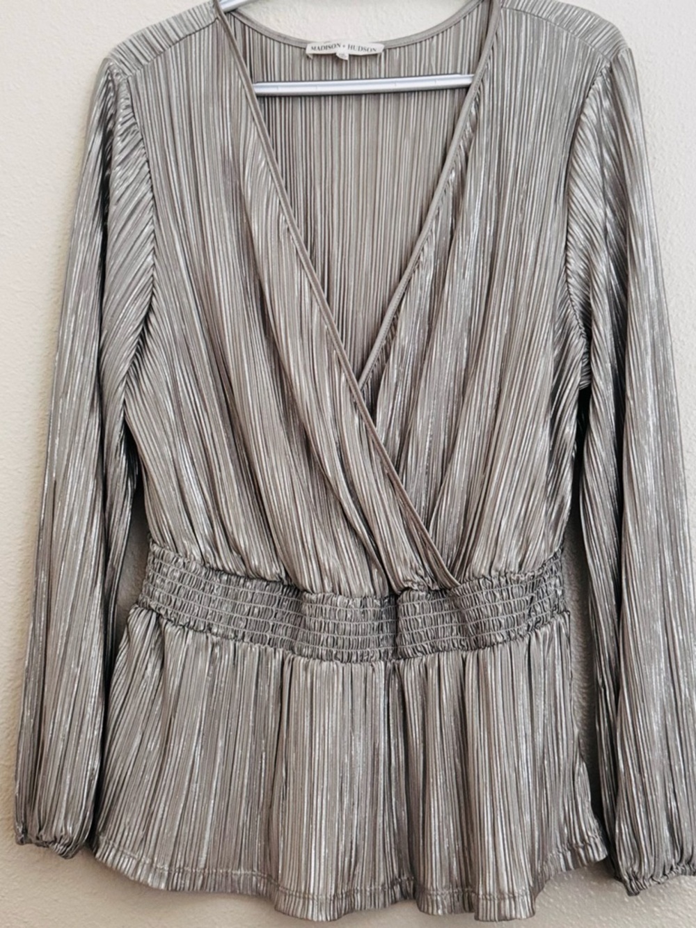 Maddison & Me Metallic Silver Wrap-Style Long Sleeve Dress